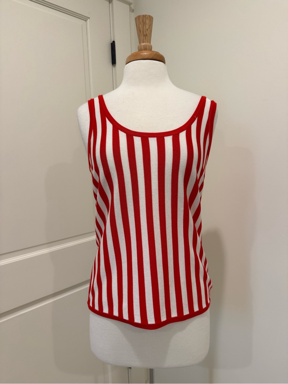 Anne Klein Red and White Vertical Stripe Tank